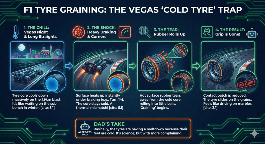 Diagram explaining F1 tyre graining at the 2025 Las Vegas GP