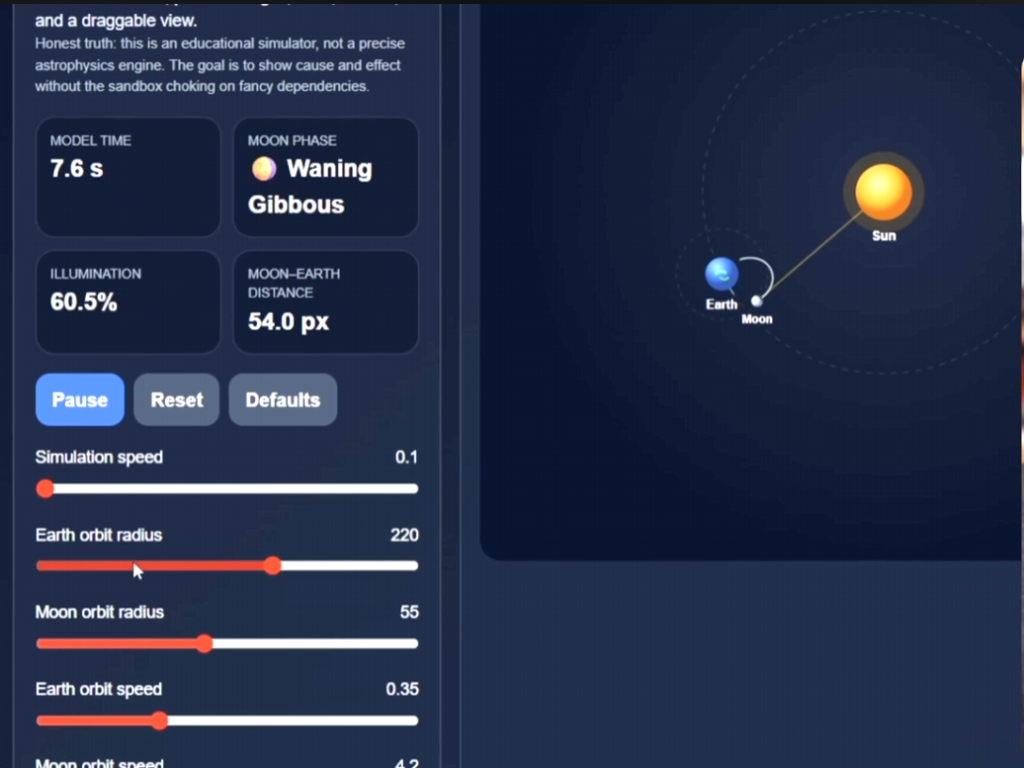 Screenshot of the moon orbiting tool